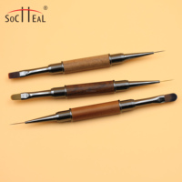 Brosse à ongles UV en gel professionnel à double tête en bois de santal Brosse plate ovale en nylon avec logo personnalisé pour extension d'ongles Gel de construction