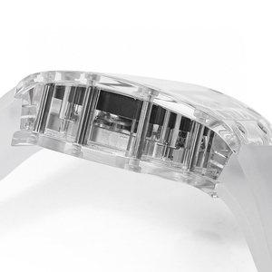 Montre Squelette Transparente Forme Baril Homme de Luxe avec Bracelet en Caoutchouc Fluoré Blanc – Élégante et Tendance pour le Quotidien et les Fêtes – Offre Spéciale - Product Image 4