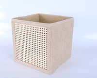 Cube de rangement moderne en bambou tressé avec bordure en lin, pliable, grande capacité, pour placard, armoire, jouets, vêtements, articles divers, maison