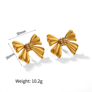 Bowknot <b>Stud</b> Earrings Gold Rhinestone Inlaid <b>Titanium</b> Steel For Women Party Fashion Jewelry - Product Image 3