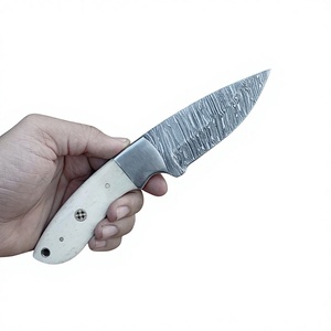 Cuchillo de Caza de Acero de Damasco de Grado Industrial Hecho a Mano con Hoja Recta de Punta Caída y Mango de Hueso, Personalización OBM - Product Image 1
