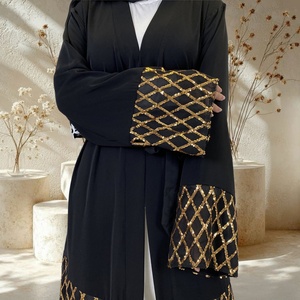 9.9 Black Abaya Smooth Nida Fabric With Sparkle Sequins Stitching Chiffon Bottom Elegant Popular Eid Muslim Women Abaya 1863# - Product Image 5