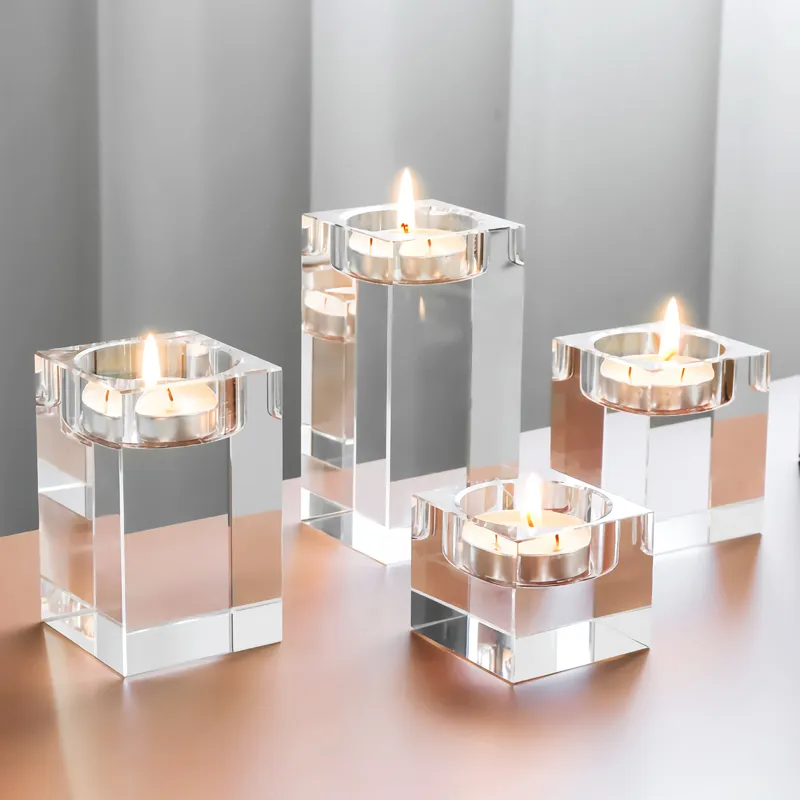 Wholesale Crystal Candle Pillar Holders Simple Decorative Glass Candle Holders for Wedding