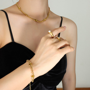 <span class=keywords><strong>Set</strong></span> di Collana e Bracciale in Stile Francese con Polvere Glitterata e Zirconi, in Acciaio al Titanio, Senza Nichel, Regalo per Ragazze - Product Image 3