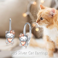 Offre Spéciale S925 Sterling Silver Rose Bon Plaqué Coeur Mignon Animal Chat Boucles D'oreilles pour Fille