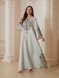 Abito Abaya Ricamato in Stile Arabo per Donne, Veste Musulmana Modesta, Traspirante in Poliestere, Taglia Unica, <span class=keywords><strong>Design</strong></span> <span class=keywords><strong>Etnico</strong></span> - Product Image 1