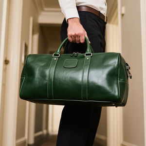 Bolso de fin de semana de cuero de grano superior verde personalizado retro, bolsa de viaje producida por el fabricante, bolsa de lona de cuero duradera para viajes de negocios - Product Image 4