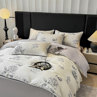 Ensemble de housse de couette florale 4 pièces en satin de lyocell 100 % durable, avec coutures personnalisées, draps rafraîchissants imprimés, certifié OEKO-TEX