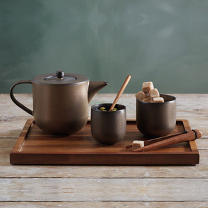 Service à <span class=keywords><strong>thé</strong></span> et café en porcelaine de haute qualité, écologique, de qualité alimentaire, rouge rouillé, avec carafe, bouilloire, tasses et plateau de service en bois - Product Image 1