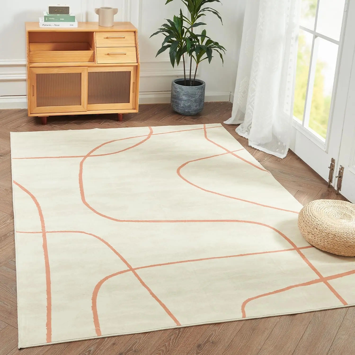 Alfombra geométrica moderna, alfombra contemporánea antideslizante para interiores, dormitorio, cocina, comedor, alfombra lavable a máquina