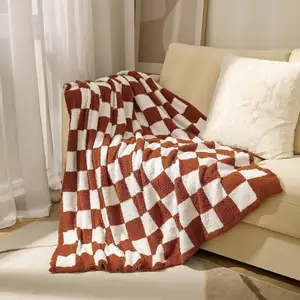 Aoyatex 2023 Hot Luxuoso Cobertor Quente Checkered Reversível Lance Cobertor De Malha Aconchegante