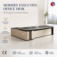 Bureau de direction moderne en forme de L pour PDG, directeur, bureau de direction en or champagne avec armoire de rangement, poste de travail
