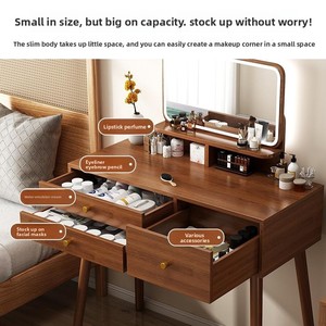 Midcentury Modern MDF Dressing <b>Table</b> with LED <b>Mirror</b> Stool High-End Makeup Desk for Small Apartment Bedroom Furniture Set - Product Image 4
