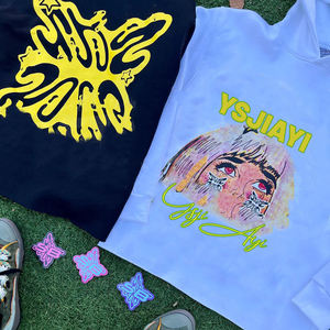 定制连帽衫无绳超大丝网印刷粉扑印花无口袋生下摆定制连帽衫 - Product Image 6