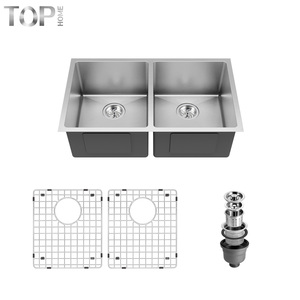 Évier de cuisine double à montage sous plan en acier inoxydable T304 de calibre 16, fait main, design moderne, surface brossée, certifié CUPC - Product Image 1