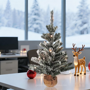 23.6inch Tabletop Artificial Flocked Snow <b>Christmas</b> Tree LED Lights-Battery Operated High Quality Eco-Friendly Home Office Party - Product Image 4