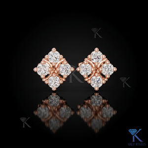 Lab Grown Diamond Luxury Ornate Rhombus <b>Stud</b> Earrings 4 Stone Cluster 18K Solid Gold Women's Jewelry Wedding Party Bridal - Product Image 3