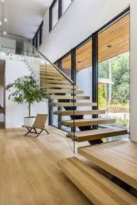 CBMmart Escada plana plana de madeira com trilhos e trilhos sem moldura, novo design, 2024, escadas retas flutuantes, coluna central