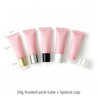Tube cosmétique en plastique rose givré 10g 20g pour crème contour des yeux et rouge à lèvres avec capuchon applicateur massant en céramique