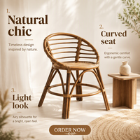 Chaise de salle à manger en rotin naturel fait main, dossier semi-circulaire, chaise d'appoint, style bohème chic, meubles de salon, 50x45cm