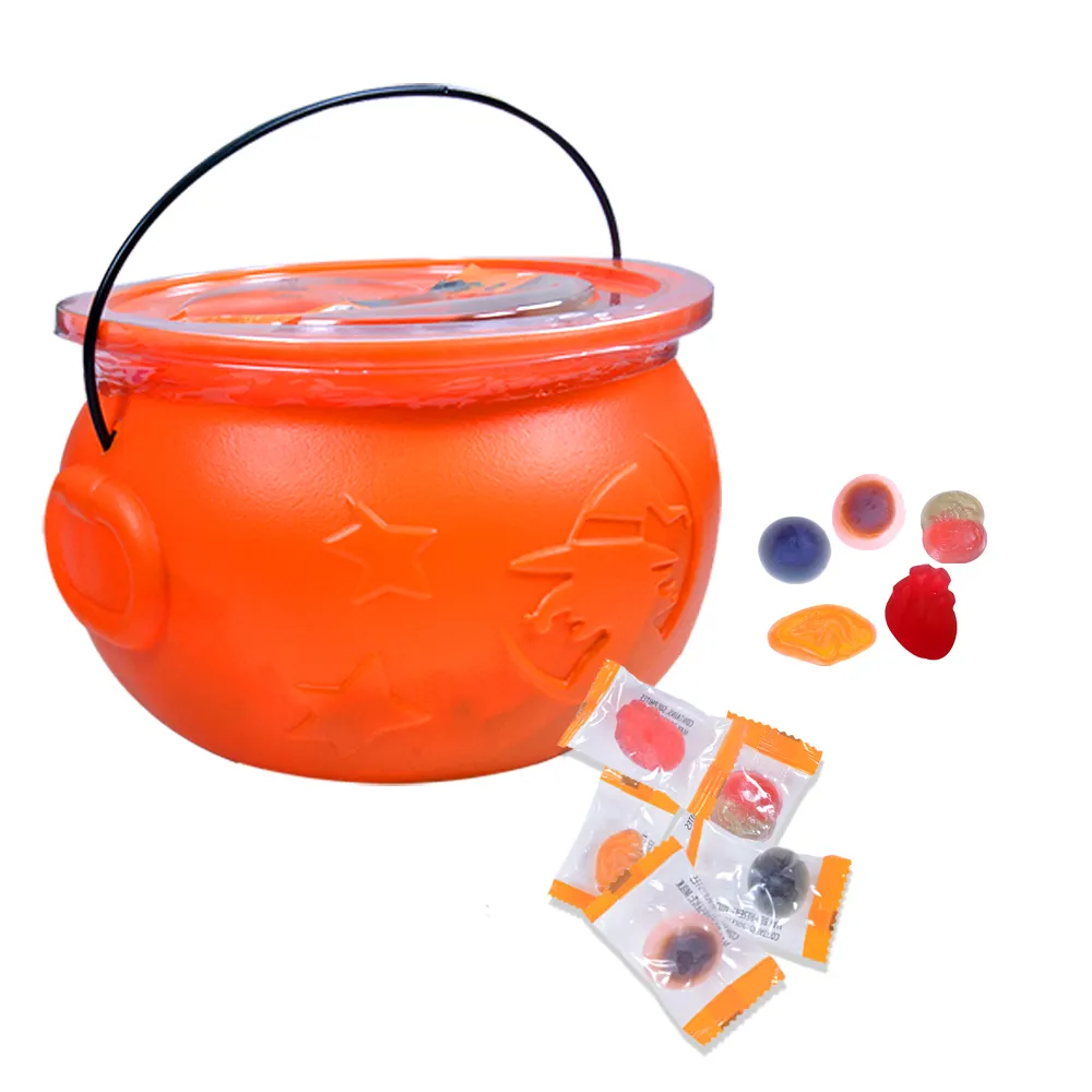 Amos kỳ nghỉ hit bán buôn Halloween kẹo đồ chơi bí ngô container Phù Thủy Jar đầy thạch Halal mix Kẹo gummy