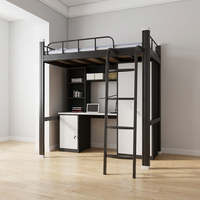 Lit mezzanine en métal robuste avec bureau, casier et armoire de rangement pour appartement étudiant, lit superposé en acier gain de place