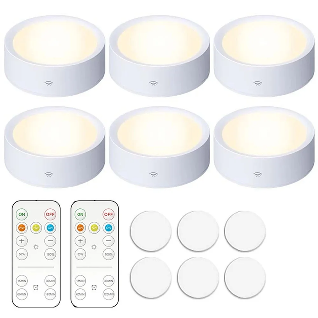 Smart LED Remote Control Battery Powered Dimmable Warm White up Shade Cabinet Night Light for Kitchen Closet Aisle Stairs