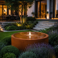 Table d'eau de jardin en acier Corten avec fontaine cascade, élément aquatique extérieur
