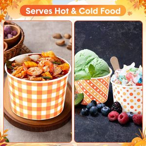 Logo imprimé personnalisable Bol à crème glacée biodégradable Emballage de crème glacée jetable Gobelets en papier ordinaire avec couvercle - Product Image 5