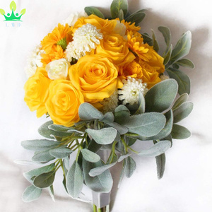 Flores artificiales, <span class=keywords><strong>rosas</strong></span> <span class=keywords><strong>amarillas</strong></span>, flores de seda, ramo de Boda nupcial para el hogar, jardín, fiesta, mesa Floral, centro de mesa, jarrón, decoración - Product Image 6