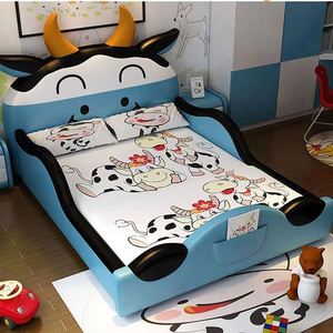 Linda cama de vaca de dibujos animados para niños con diseño de cuerno, Media barandilla, tapicería de algodón, cama de tamaño completo para niños y niñas - Product Image 2