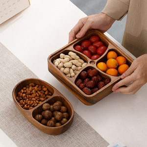 Walnut Wood Fruit Plate Classic Dry Fruit Compartment Storage Box Creative Home <strong>Candy</strong> Snack <strong>Tray</strong> Party Serve <strong>Trays</strong> Wholesale - Product Image 3