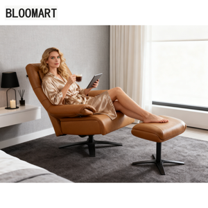 Silla reclinable de cuero genuino de cuero semi con reposacabezas otomano de un solo motor, sofá de salón para sala de estar - Product Image 6