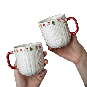 Modern Christmas Sweater Pattern Ceramic Mugs Pair Coffee <b>Cup</b> Relief Design Perfect Gift for Girlfriends - Product Image 1