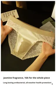 Sous-vêtements pour hommes, boxers mi-hauts en nylon avec dentelle, <span class=keywords><strong>slip</strong></span> pour hommes, parfum de camélia, hydratant, rafraîchissant, sexy, caleçons pour garçons - Product Image 6