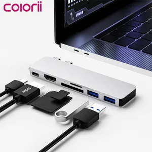 แท่นเชื่อมต่อ USB C สีเงิน DC6HS สำหรับ MacBook M3อุปกรณ์เสริมฮับ Type C