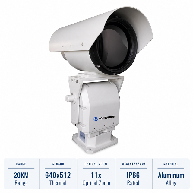 20KM Long Range Thermal Imaging PTZ Camera 640x512 11x Optical Zoom IP66 Outdoor Day&Night Monitoring IP Camera