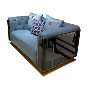 100% Blue RealหนังLuxury Royalผู้ผลิตเฟอร์นิเจอร์Designs Home Officeเลานจ์ห้องนั่งเล่นโซฟาGolden - Product Image 1