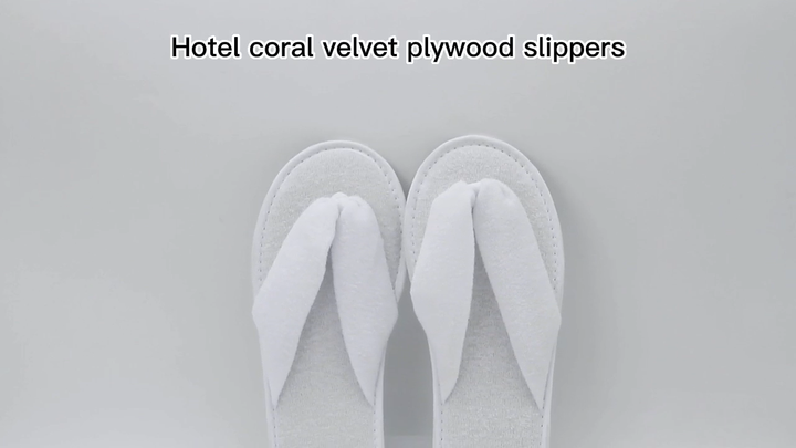 Luxury Hotel Bedroom Coral Fleece Slipper Disposable 100% Cotton White  Coral Fleece Flip Flops for Hotel and SPA