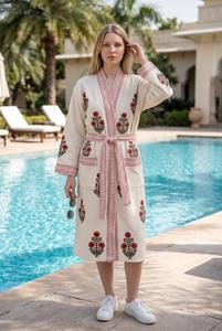 Premium Quality Pure Hand Block Waffle Bath <b>Robe</b> Soft Breathable Cotton Spa Hotel Wear Available At Wholesale Price - Product Image 2