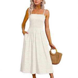 Vestidos Maxi de Tirantes Finos para Mujer, Tejidos, Cintura Alta, Bolsillos Fruncidos, Lavables <span class=keywords><strong>a</strong></span> Máquina, Poliéster y Spandex, Verano 2026, Casual - Product Image 1
