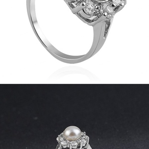INS Trendy Temperament Pearl Women's <b>Eternity</b> <b>Ring</b> <b>Silver</b> Plated Brass With Minimalist Flower Stone Inlay Claw Setting - Product Image 5