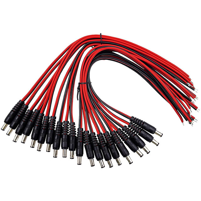 0.8FT 5.5x2.5mm DC 5525 Pigtail Cable Male  Maintenance Cable for CCTV Camera LED Strip Solar Power Supply
