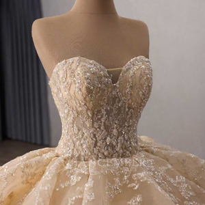 Robe de soirée champagne Rsm251149 pour femme, col cœur, sans manches, dos lacé, à sequins, à volants, robe de luxe Jancember - Product Image 2