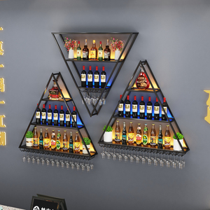 Duvara Monte Edilen Modern Metal ve Ahşap Panel Şarap Rafı Depolama Rafı Oturma Odası Çok Fonksiyonlu Özelleştirilebilir Şarap Vitrini - Product Image 1