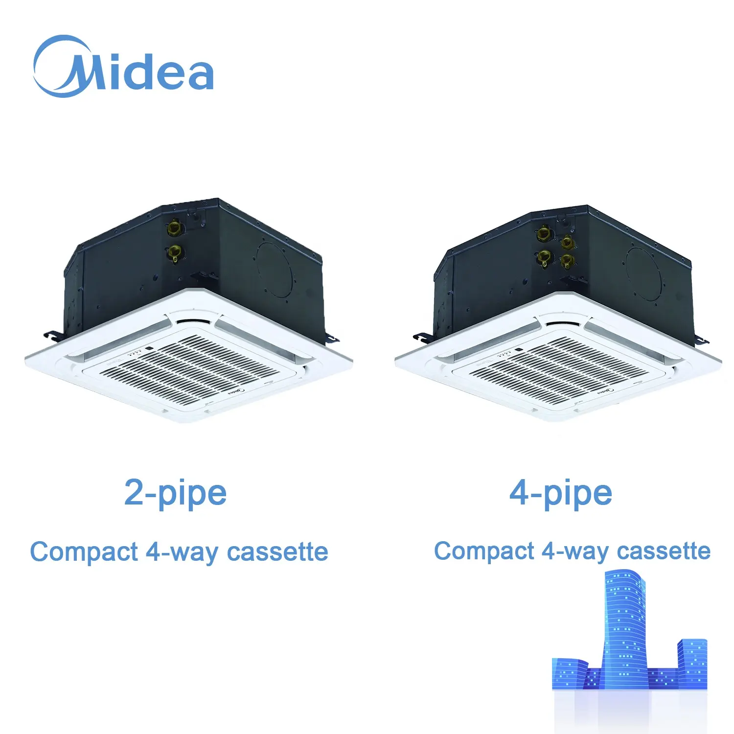 Midea Unit gulungan kipas terpisah tipe kaset, air dingin 4 tabung empat arah 2 pipa langit-langit dipasang harga Unit pendingin Ac