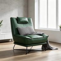 Fauteuil inclinable moderne en cuir avec structure en bois massif, rembourrage en éponge et pieds en métal – Siège d'appoint pour salon et bureau à domicile