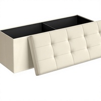 Banc de rangement pliant moderne de 43 pouces, revêtement en lin, capacité de charge de 660 lb, salon, chambre, entrée, crème