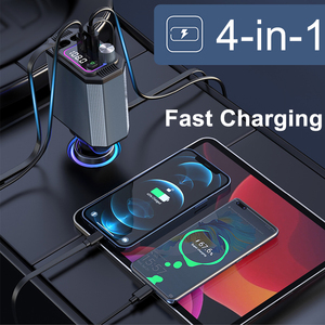 Có thể thu vào xe sạc 120W siêu nhanh USB xe điện thoại Sạc kép có thể thu vào cáp và 2 cổng USB xe sạc Adapter - Product Image 2