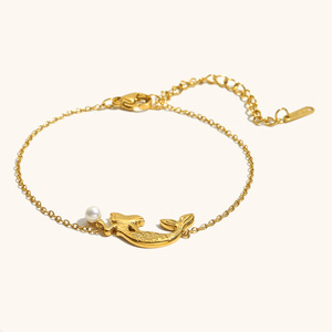 CAIOOCHE Set Collana e Bracciale con Ciondolo <span class=keywords><strong>Sirena</strong></span> Placcato Oro in Acciaio Inossidabile Stile Oceano con Perle, Anti-Appannamento, Vendita all'Ingrosso - Product Image 3